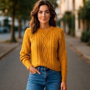 Gap Womens Yellow Speckled Cable Knit Sweater Size S Dopamine Dressing Preppy